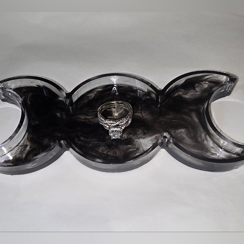 Black & Clear Tri-Moon Resin Jewelry Tray